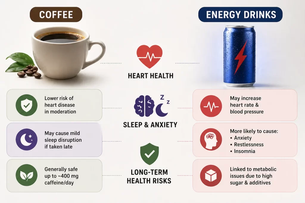coffee vs energy drinks effect on  easy and performance 