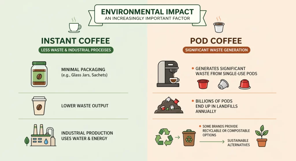environmental imapct of instant coffee vs pod coffee