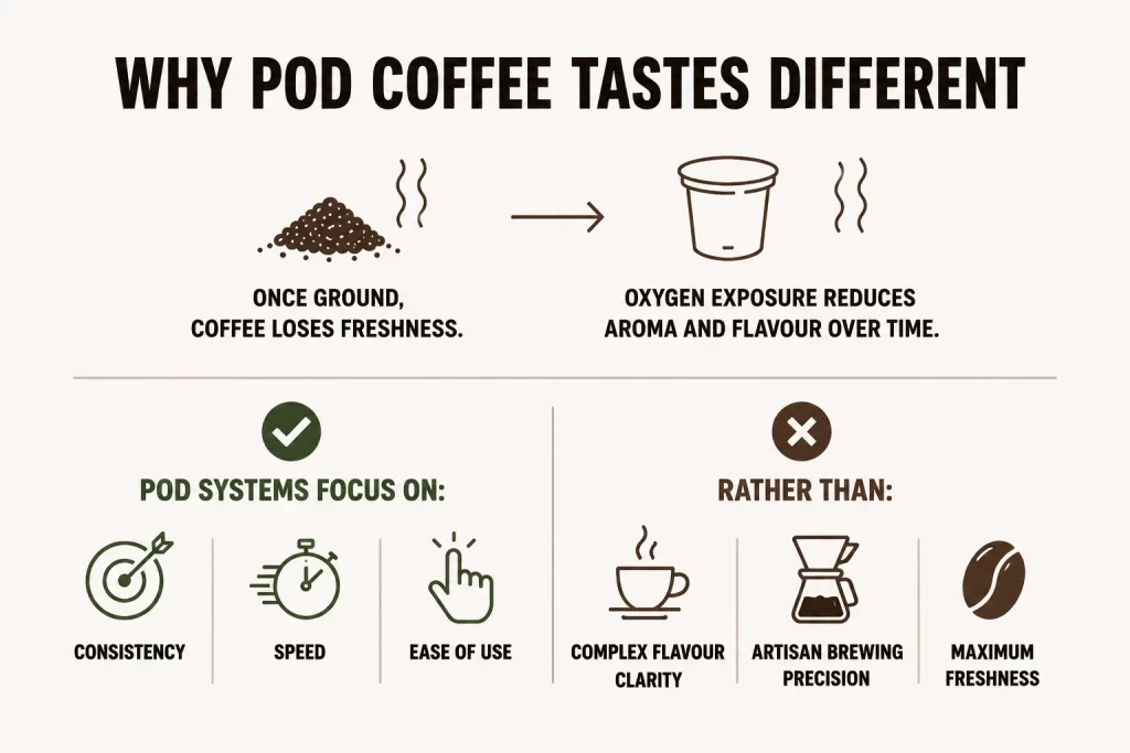 why pod coffee tastes different